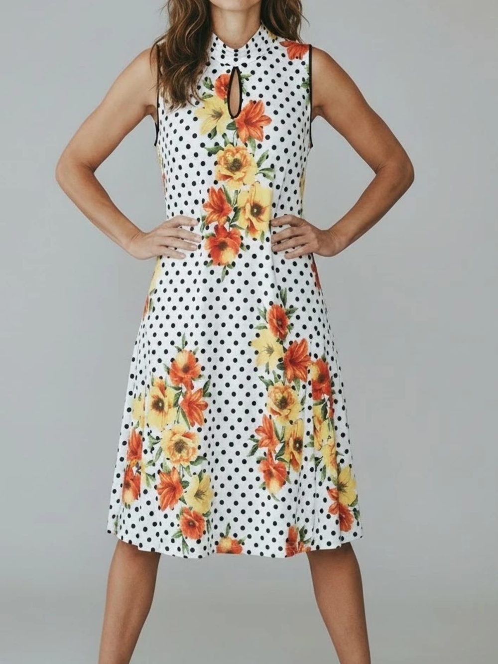 EST 1846 White Floral & Black Polka Dot Dress